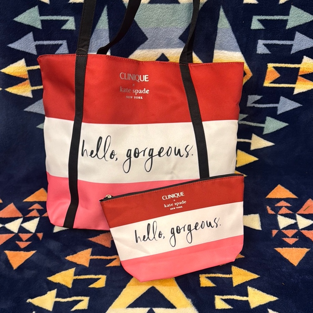 Clinique x Kate Spade Red and Pink Tote Set